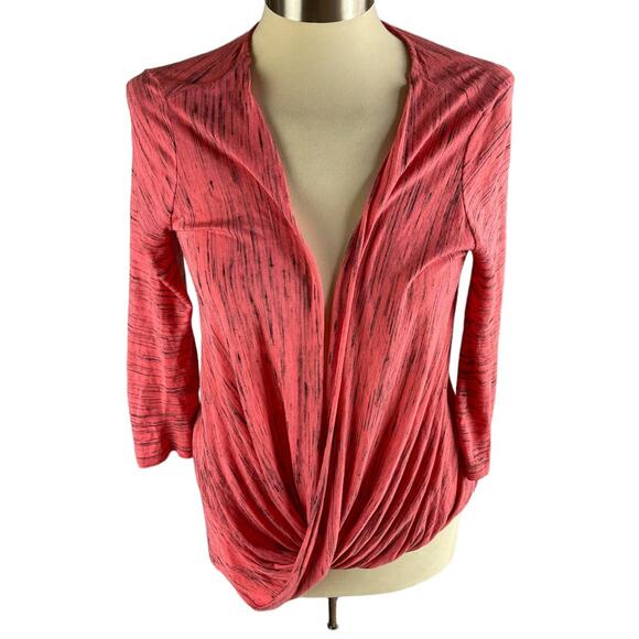 Maurices Womens Small Faux Wrap Top Pink Black - Picture 2 of 11